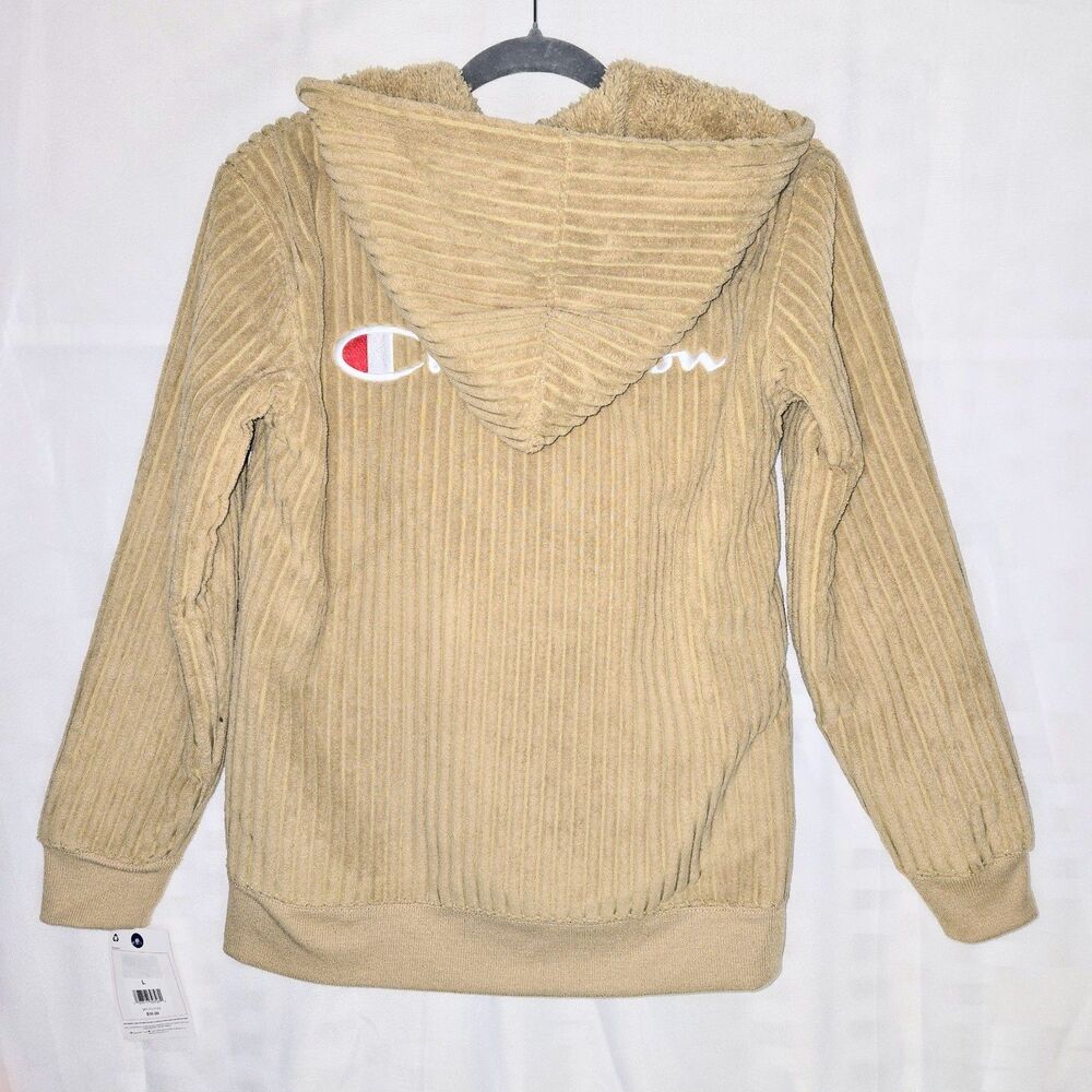 CHAMPION Hoodie Corduroy High Pile Fleece 1/4 Zip Tan Teen Large 14/16 NEW NWT - Picture 3 of 11